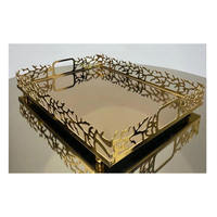 Plateau de service et de rangement en métal contemporain, finition polie, plateau à boissons de luxe, à un seul niveau, décoration d'intérieur, passe au lave-vaisselle
