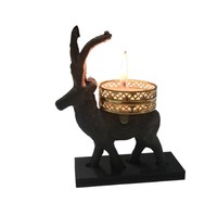 Porte-bougie chauffe-plat renne de Noël – Support de bougie renne noir et or pour décoration de table, décoration intérieure et cadeaux