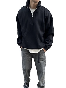 Sweat-shirt à capuche oversize en molleton épais, 14 zip, pull-over en coton mélangé, uni, teint, quart de zip, capuche unisexe, sweat-shirt d'hiver - Product Image 3