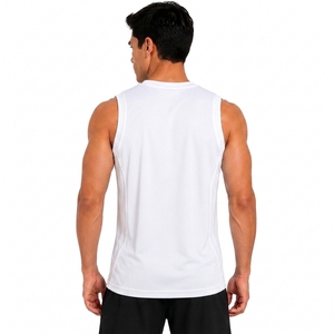 Camiseta sin Mangas Blanca para Hombre, Cuello Redondo, Absorbe la Humedad, Poliéster, Ajuste Atlético, Color Sólido, Ropa Deportiva - Product Image 2