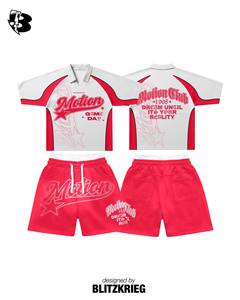 ชุดเข้าชุดสีขาวน้ำเงิน White Blue Motion Club |   เสื้อโปโลโอเวอร์ไซส์และกางเกงขาสั้น |   ชุดสตรีทแวร์ Dream Until Reality รับผลิตแบบ OEM และรับผลิตภายใต้แบรนด์ของคุณ - Product Image 5