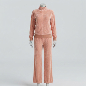 High Quality Winter Women's Solid Embroidered Full Length Hoodie <b>Tracksuit</b> Set 100% Cotton <b>Velour</b> Skinny Fit Patches High Street - Product Image 1
