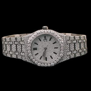 Montre exclusive de style hip-hop avec diamants moissanite taille ronde, date automatique et quartz, entièrement sertie de diamants. - Product Image 1