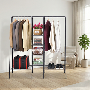 Modern Metal Coat <b>Rack</b> with 4 Shelves Freestanding for Bedroom Living Room Storage Multipurpose Minimalist Design - Product Image 4
