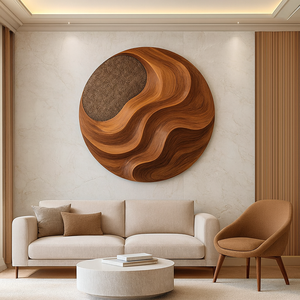 Sculpture murale en bois Art Déco artisanale, écologique et durable, de forme ronde pour salon - Cadeau artistique de déménagement - Product Image 2