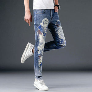 High Quality Men's Designer Ripped Vintage Slim Jeans Blue Men Pants Distressed Denim Jeans - Product Image 4