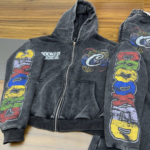 Ensemble survêtement homme personnalisé en molleton bouclette 400 g/m² avec broderie, fermeture éclair, pantalon de survêtement épais et veste à capuche - Product Image 4