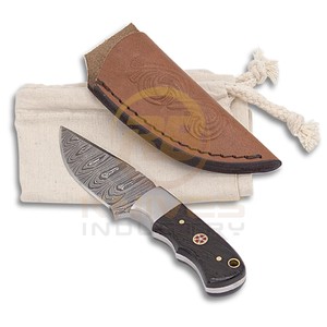 Couteau de chasse à lame fixe en acier Damas, pointe tombante, manche en bois, qualité industrielle, épaisseur 0,6 mm - Product Image 4