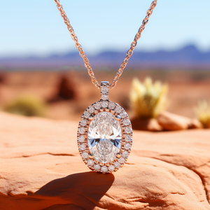 Collier pendentif ovale en or rose avec halo, moissanite solitaire certifiée IGI, collier à breloques créé en laboratoire, cadeau de fiançailles pour femme - Product Image 3