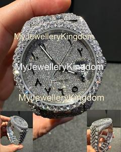 Montre de luxe pour homme en acier inoxydable et bracelet en moissanite, cadran rond en verre, mouvement ETA, style hip-hop glacé, avec moissanite VVS - Product Image 3