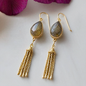 Classic Collection Beautiful Sterling Silver Drop Earrings Labradorite Gemstone and Pear <b>Diamond</b> Stone for Wedding or Party - Product Image 3