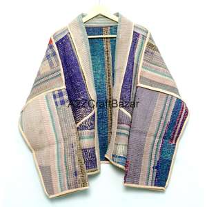 Chaqueta de Cuello Alto con Botones, Tejida a Mano, Reversible, Ecológica, Transpirable, de Secado Rápido, de Algodón, Estilo Vintage Kantha, para Mujer, Primavera Verano - Product Image 6