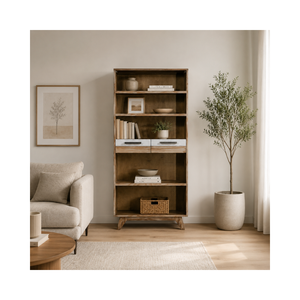Nordic Style Wooden Bookcase <b>Open</b> <b>Bookshelf</b> With Two Drawers Storage Cabinet For Home Office OEM ODM Available - Product Image 1