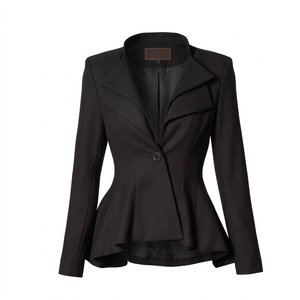 Blazer de costume professionnel pour femme, col en V, double boutonnage, tricoté uni, anti-plis, respirant et confortable - Product Image 1