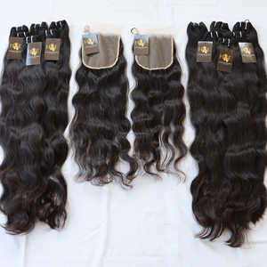 Paquets de cheveux humains vierges droits bouclés indiens tissés à la machine avec fermeture tissage de cheveux humains en gros avec fermeture Hd - Product Image 1