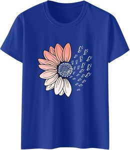 T-shirt en coton pour femme à imprimé tournesol, coupe ajustée, style rétro, manches courtes, respirant, tricoté, décontracté, style estival, haut doux - Product Image 3
