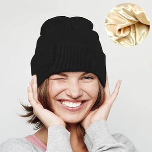 Bonnet en satin rafraîchissant pour l'été, doublure de casque respirante et légère, bonnet doublé en satin pour l'hiver, tricoté double couche - Product Image 4