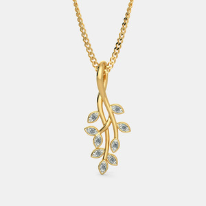 Collar con Colgante de Diamante Cultivado en Laboratorio en Forma de Rama de Hoja Trenzada en Oro Amarillo - Product Image 1