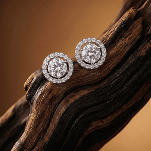 Lab Grown Diamond Round <b>Halo</b> Stud <b>Earrings</b> White Gold Classic Solitaire Sparkling Luxury Fine Jewelry Gift For Women - Product Image 1