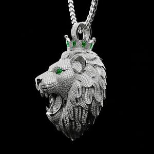 Pendentif tête de lion glacé pour homme, couronne en argent sterling 925, moissanite, style hip-hop audacieux, best-seller pour les fêtes, les cadeaux et le style - Product Image 1