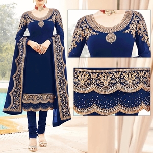 Conjunto de shalwar kameez de chifón tradicional de alta calidad para mujer, de 3 piezas, con chal bordado para bodas y fiestas - Product Image 6