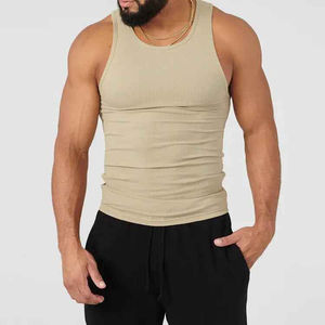 Men's Spandex/Cotton Gym Tank Tops Breathable Knitted Sleeveless V-neck T Shirts Custom Plain Design <b>Dropped</b> Style HIGH - Product Image 3
