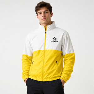 Custom High Quality <b>Men</b> Sports Track <b>Jacket</b> Full Zip Windbreaker Two Tone Yellow <b>White</b> <b>Jacket</b> Polyester Athletic Teamwear <b>Jacket</b> - Product Image 1