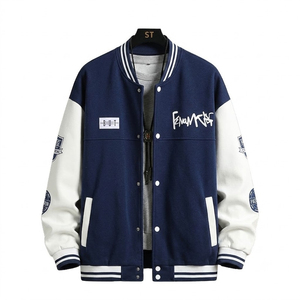 AL SWANS INTERNATIONAL Blouson universitaire pour homme en 100% laine respirante, noir et blanc, à blocs de couleur, col en V, avec motifs de patchs, décontracté, printemps - Product Image 4
