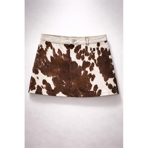 Falda de cuero auténtico con pelo de vaca para mujer, minifalda de piel con pelo, cintura alta, de moda, de lujo, de diseñador - Product Image 3