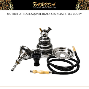 Chicha Mini Boury de Luxe Farida en Acier Inoxydable Laqué Noir, Qualité Supérieure, Meilleure Vente, avec Perle de Madreperle Égyptienne Carrée - Product Image 2