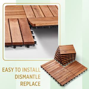 Dalles de terrasse emboîtables en bois d'acacia, dalles de sol pour terrasse, pour finition intérieure et extérieure, teck doré, 300 x 300 mm - Product Image 4