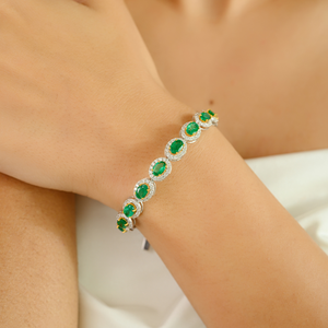 Luxurious Top Selling Products Real 18K <b>Solid</b> Two Tone <b>Gold</b> Emerald & Diamond Halo Tennis Bracelet Wholesale Statement Jewelry - Product Image 2