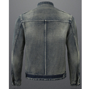Blouson de moto premium en viscose/coton zippé, épais, style vintage streetwear, patchwork, délavé à l'acide, ajusté et respirant pour homme - Product Image 2
