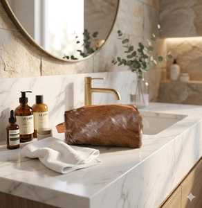 Trousse de Toilette en Cuir Véritable de Vache avec Poils, Sac de Rasage en Cuir de Vache en Gros, Trousse de Voyage Personnalisée pour Maquillage LHON-0006 - Product Image 3