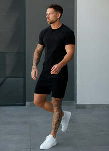 T-shirt pour homme à col rond noir, 100% coton, coupe classique, décontracté, pour la gym et le fitness, séchage rapide, logo personnalisé, marque privée - Product Image 3