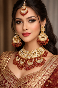 Conjunto de Joyería Nupcial Clásica Chapada en Oro Kundan Real Indio para Fiesta de Compromiso, Elegancia Tradicional Étnica de Aleación de Zinc para Mujer - Product Image 3