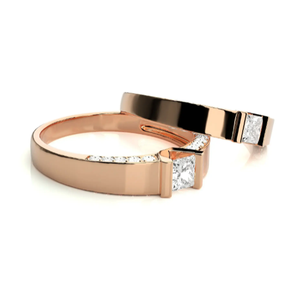 925 Sterling Silver Rose Gold Plated Solitaire Zircon Bezel Setting Christian <b>Couple</b> Rings - Product Image 3
