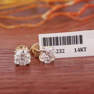 Pendientes de Diamantes Cultivados en Laboratorio, Corte Brillante Redondo, 3.09 CT, Chapados en Oro de 14K, Certificados por IGI, Pendientes Solitarios de Lujo para Mujer - Product Image 2