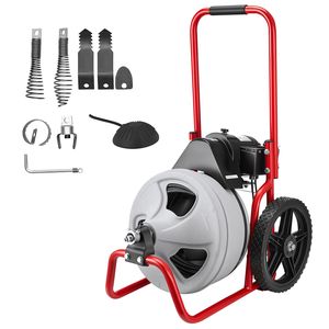 Macchina Portatile per la Pulizia degli Scarichi con 6 Lame, Spirale per Fognature da 75 Piedi x 3/8 Pollici, Alimentazione Manuale con Ruote - Product Image 1