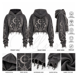 Nouveauté : Sweat à capuche pour femme de qualité supérieure, décontracté, respirant, coupe courte, effet usé, pour adulte - Product Image 5