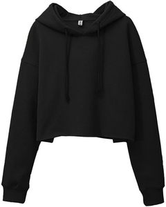 Sudadera con capucha corta negra de manga larga, color liso, informal, de forro polar, para otoño - Product Image 1