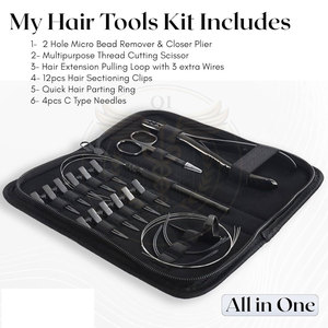 QORVEX INSTRUMENTS Hair Extension Tools Kit Stainless Steel 12pcs Clips Micro Beads <b>Crimping</b> Plier Scissors Installation Remover - Product Image 5