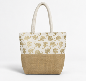 Elephant Print <b>Beach</b> <b>Tote</b> <b>Bag</b> 39x32x12 cm Jute Cotton Canvas 58 cm Handle Reusable Travel Shopping Custom Logo Wholesale ODM B2B - Product Image 5