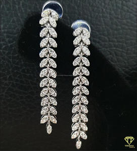 Moissanite Diamond Leaf Drop Earrings In 925 Sterling <b>Silver</b> Luxury Dangle Jewelry For Women - Product Image 1