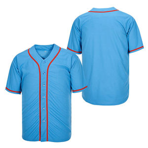 Camiseta de Béisbol Azul Claro para Hombre, Manga Corta, Cuello en V, Malla de Poliéster que Absorbe la Humedad, Ropa Deportiva, Corte Regular para Adultos - Product Image 1