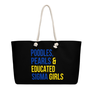 กระเป๋าผ้าแคนวาสโพลีเอสเตอร์ขนาดใหญ่สำหรับเดินทาง  ลาย Sigma Gamma Rho Poodles Pearls  สำหรับสาวๆ ที่รักการเรียนรู้  รุ่น SGRho Weekender Tote Gift Bag  ความจุเยอะ  แบบสั่งทำพิเศษ - Product Image 1