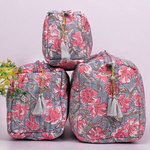 Bolsa de Maquillaje Colgante Acolchada de Algodón Orgánico con Estampado Artesanal, Ecológica, Organizador de Cosméticos de Viaje, Sostenible para el Día a Día - Product Image 2