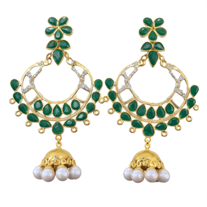 Gold Plated Geometric Chandelier Earrings with Pearl and Diamond Accents - Product Image 2