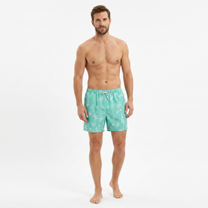 Shorts de Baño para Hombre, Color Verde Menta, con Estampado de Palmeras, Secado Rápido, Cintura con Cordón Ajustable, Estilo Casual - Product Image 2