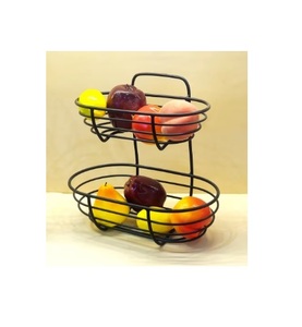Panier de Comptoir à 2 Niveaux en Métal Noir de Luxe avec Crochets Suspendus, Organisateur Stable pour Fruits, Snacks et Cosmétiques - Product Image 1